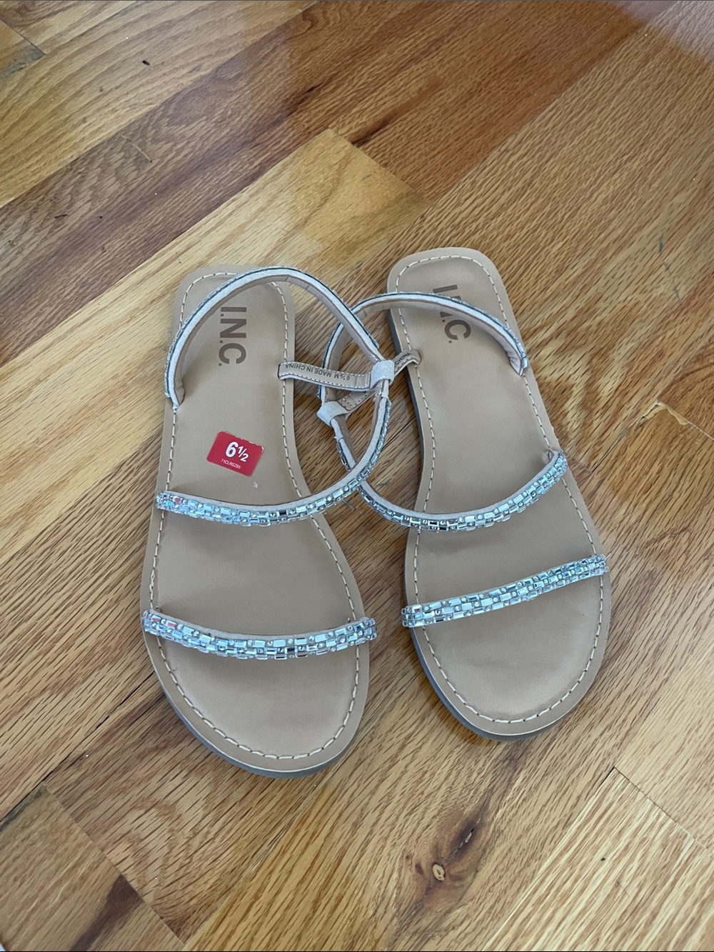 INC International Concepts Silver Beaded Tan Footbed Women's Sandals